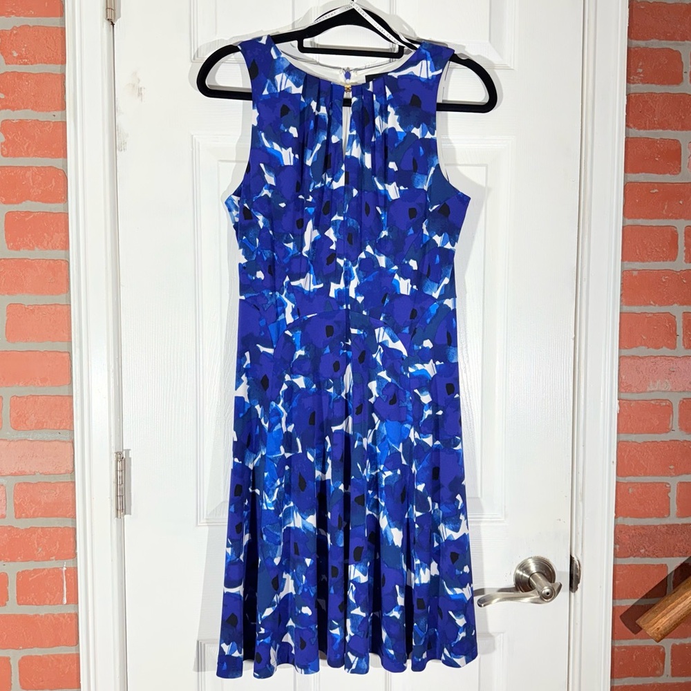 Ivanka Trump Midi Dress Womens S Blue Purple Floral Sleeveless Stretch Cocktail